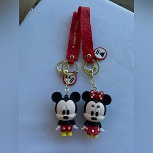 Mickey and Minnie Keychain Set with Red Strap bundle 2 pcs